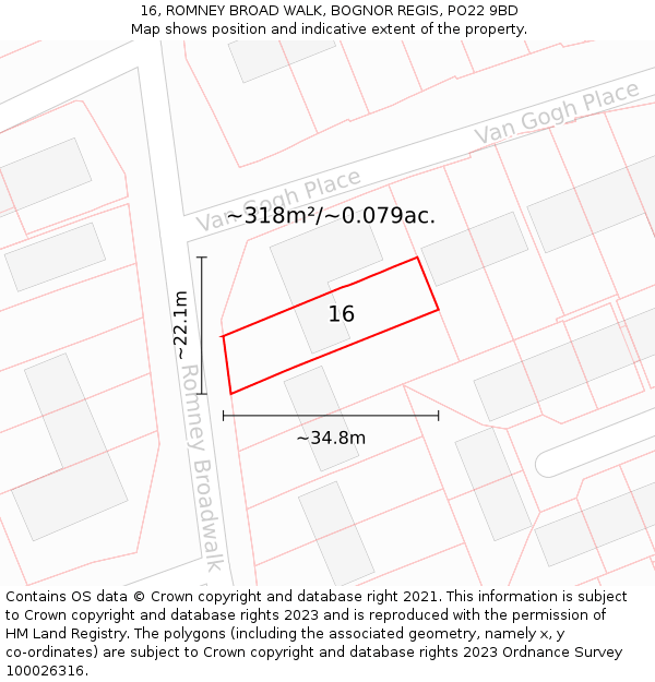 16, ROMNEY BROAD WALK, BOGNOR REGIS, PO22 9BD: Plot and title map