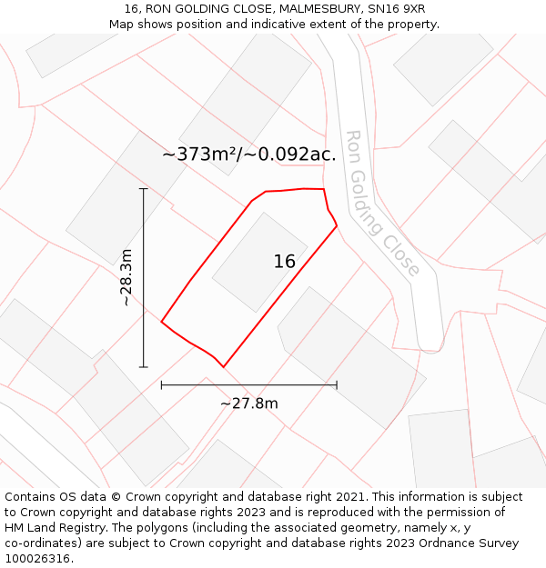 16, RON GOLDING CLOSE, MALMESBURY, SN16 9XR: Plot and title map
