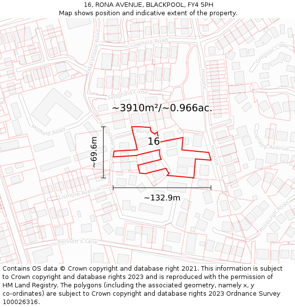 16, RONA AVENUE, BLACKPOOL, FY4 5PH: Plot and title map