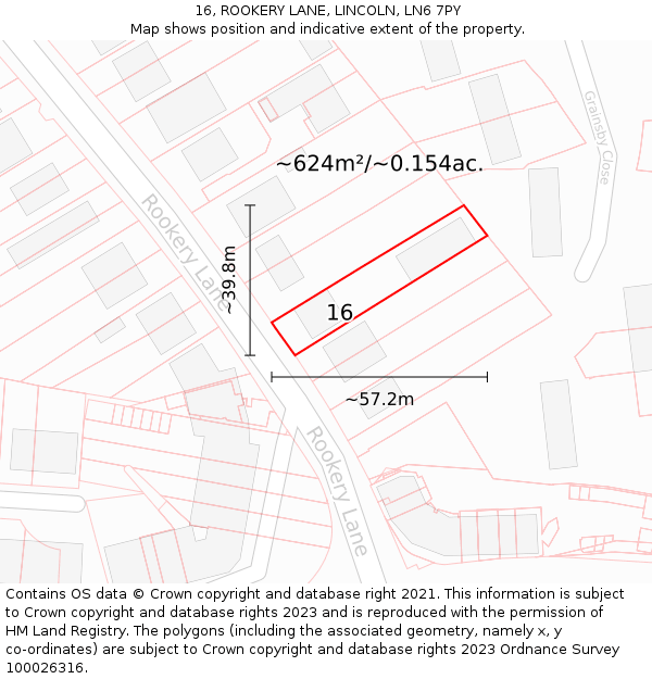 16, ROOKERY LANE, LINCOLN, LN6 7PY: Plot and title map