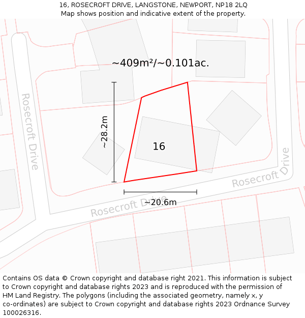 16, ROSECROFT DRIVE, LANGSTONE, NEWPORT, NP18 2LQ: Plot and title map