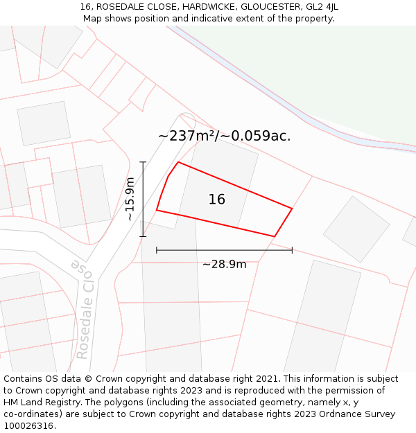 16, ROSEDALE CLOSE, HARDWICKE, GLOUCESTER, GL2 4JL: Plot and title map