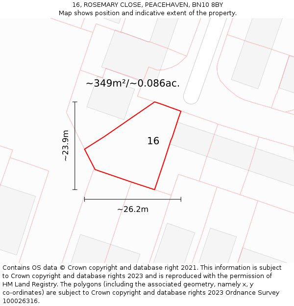 16, ROSEMARY CLOSE, PEACEHAVEN, BN10 8BY: Plot and title map