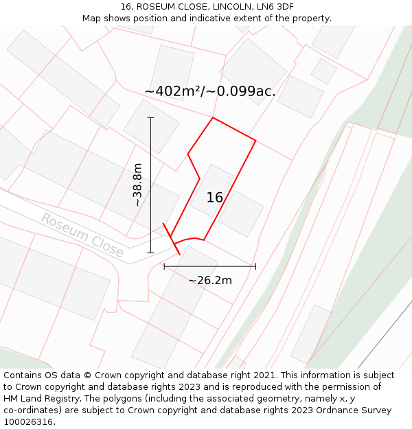 16, ROSEUM CLOSE, LINCOLN, LN6 3DF: Plot and title map