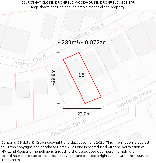 16, ROTHAY CLOSE, DRONFIELD WOODHOUSE, DRONFIELD, S18 8PR: Plot and title map