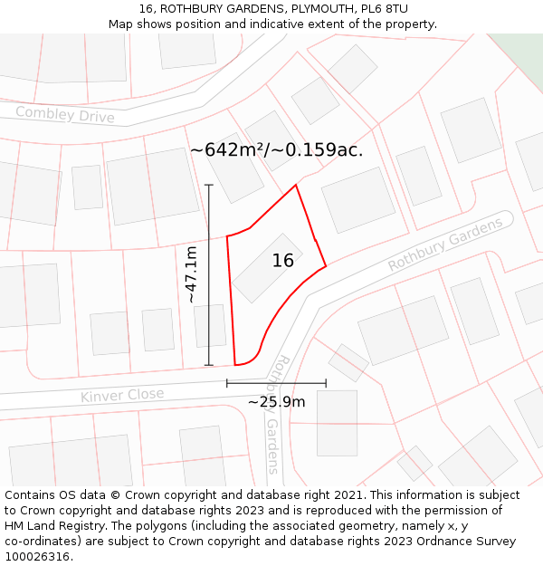 16, ROTHBURY GARDENS, PLYMOUTH, PL6 8TU: Plot and title map