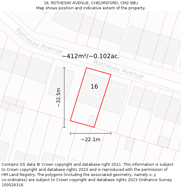 16, ROTHESAY AVENUE, CHELMSFORD, CM2 9BU: Plot and title map