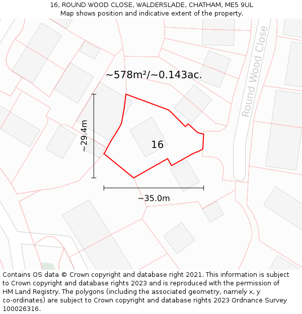 16, ROUND WOOD CLOSE, WALDERSLADE, CHATHAM, ME5 9UL: Plot and title map