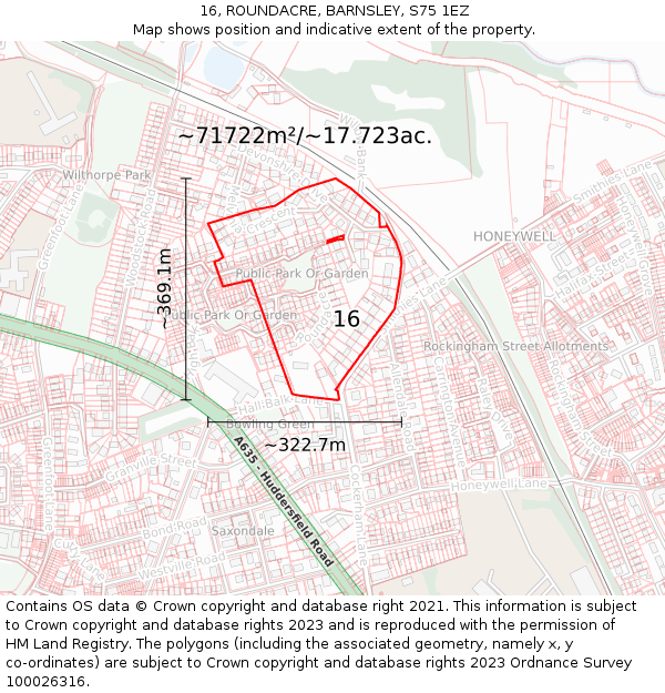 16, ROUNDACRE, BARNSLEY, S75 1EZ: Plot and title map