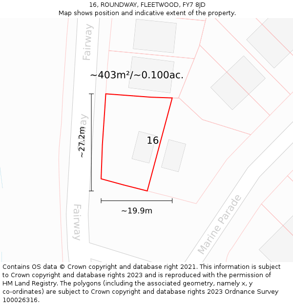 16, ROUNDWAY, FLEETWOOD, FY7 8JD: Plot and title map