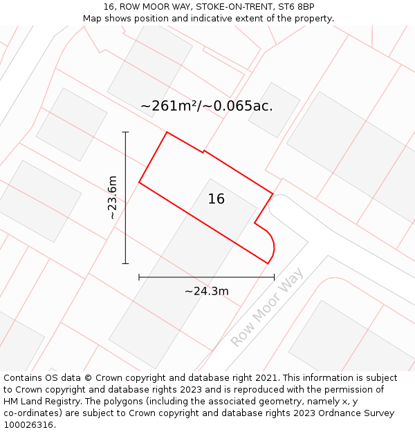 16, ROW MOOR WAY, STOKE-ON-TRENT, ST6 8BP: Plot and title map