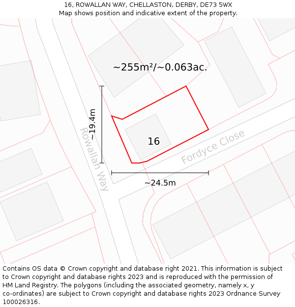 16, ROWALLAN WAY, CHELLASTON, DERBY, DE73 5WX: Plot and title map