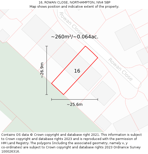 16, ROWAN CLOSE, NORTHAMPTON, NN4 5BP: Plot and title map