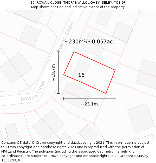 16, ROWAN CLOSE, THORPE WILLOUGHBY, SELBY, YO8 9FJ: Plot and title map