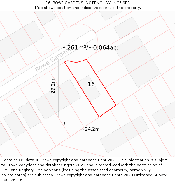 16, ROWE GARDENS, NOTTINGHAM, NG6 9ER: Plot and title map