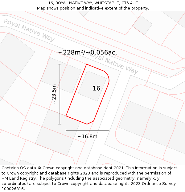 16, ROYAL NATIVE WAY, WHITSTABLE, CT5 4UE: Plot and title map