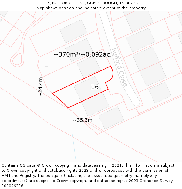 16, RUFFORD CLOSE, GUISBOROUGH, TS14 7PU: Plot and title map