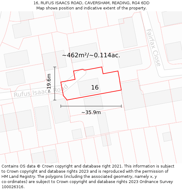 16, RUFUS ISAACS ROAD, CAVERSHAM, READING, RG4 6DD: Plot and title map