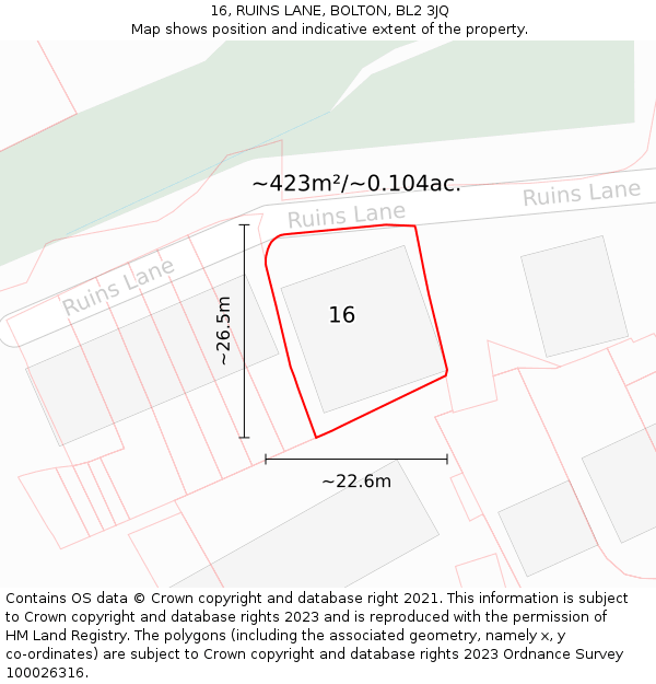 16, RUINS LANE, BOLTON, BL2 3JQ: Plot and title map