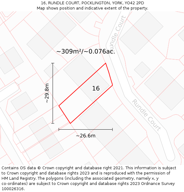 16, RUNDLE COURT, POCKLINGTON, YORK, YO42 2PD: Plot and title map