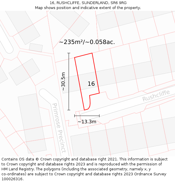 16, RUSHCLIFFE, SUNDERLAND, SR6 9RG: Plot and title map