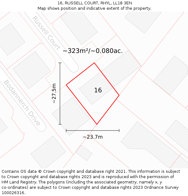 16, RUSSELL COURT, RHYL, LL18 3EN: Plot and title map