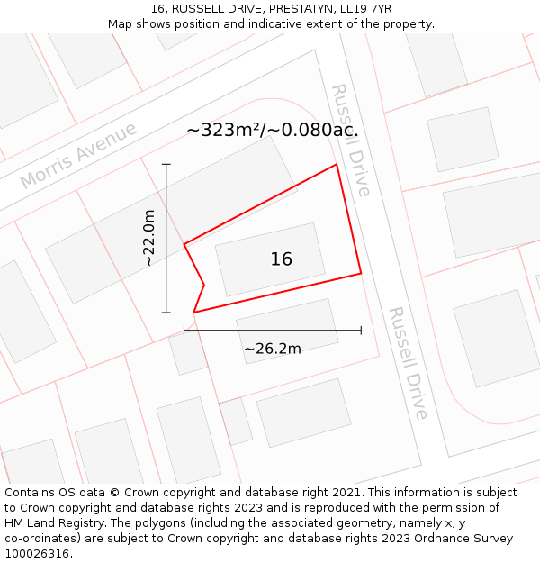 16, RUSSELL DRIVE, PRESTATYN, LL19 7YR: Plot and title map