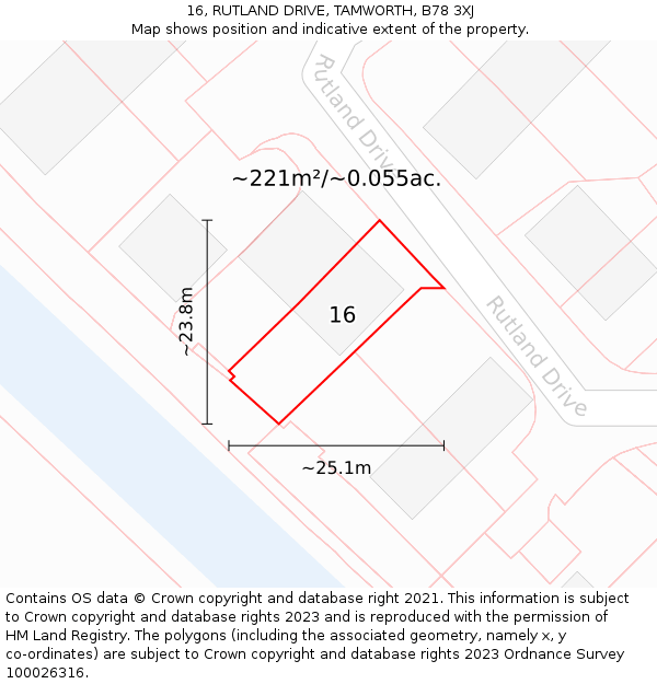 16, RUTLAND DRIVE, TAMWORTH, B78 3XJ: Plot and title map