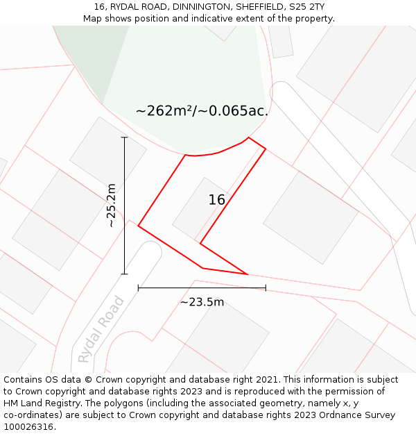 16, RYDAL ROAD, DINNINGTON, SHEFFIELD, S25 2TY: Plot and title map