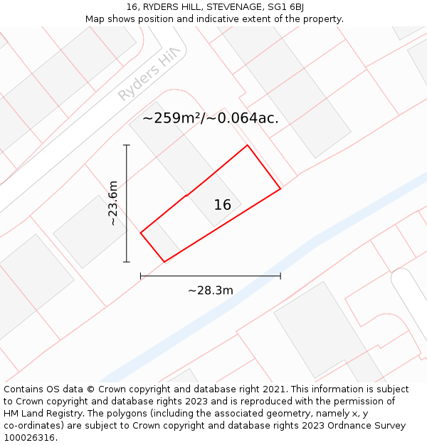 16, RYDERS HILL, STEVENAGE, SG1 6BJ: Plot and title map