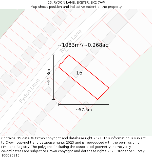 16, RYDON LANE, EXETER, EX2 7AW: Plot and title map