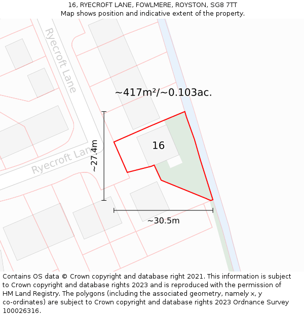 16, RYECROFT LANE, FOWLMERE, ROYSTON, SG8 7TT: Plot and title map