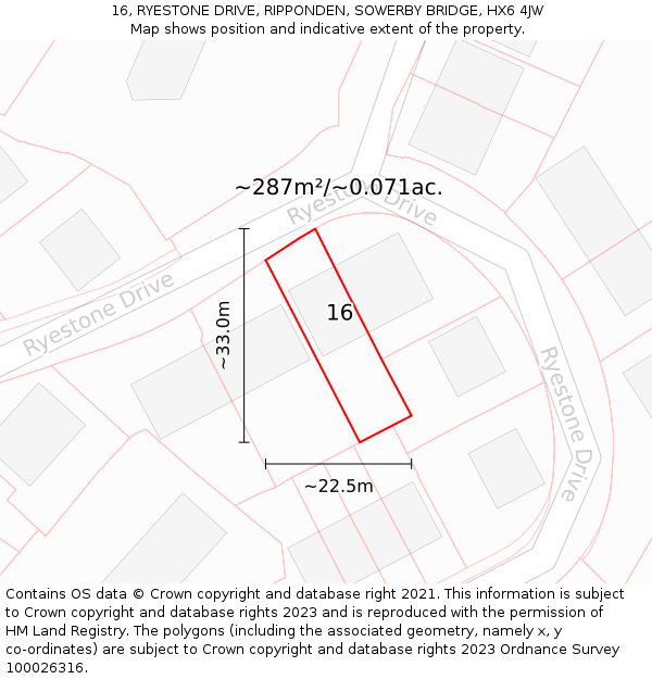 16, RYESTONE DRIVE, RIPPONDEN, SOWERBY BRIDGE, HX6 4JW: Plot and title map