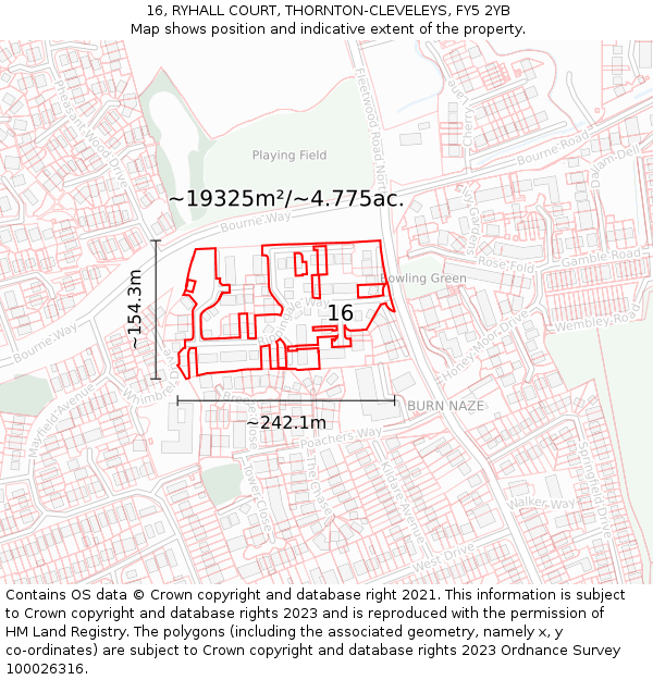 16, RYHALL COURT, THORNTON-CLEVELEYS, FY5 2YB: Plot and title map