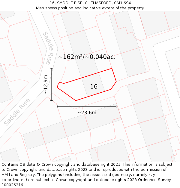 16, SADDLE RISE, CHELMSFORD, CM1 6SX: Plot and title map