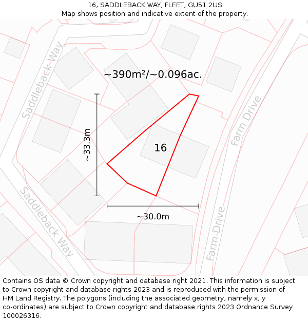 16, SADDLEBACK WAY, FLEET, GU51 2US: Plot and title map