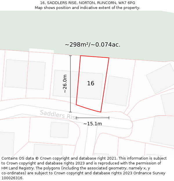 16, SADDLERS RISE, NORTON, RUNCORN, WA7 6PG: Plot and title map