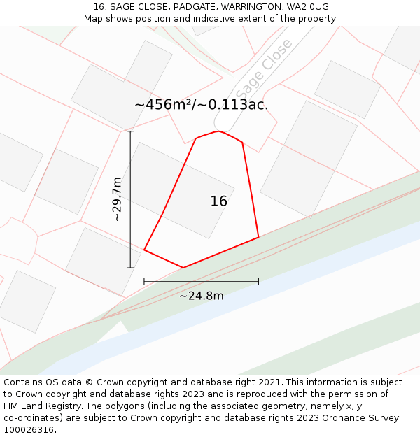 16, SAGE CLOSE, PADGATE, WARRINGTON, WA2 0UG: Plot and title map