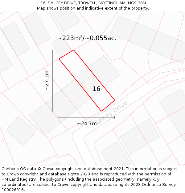 16, SALCEY DRIVE, TROWELL, NOTTINGHAM, NG9 3RN: Plot and title map