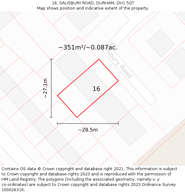 16, SALISBURY ROAD, DURHAM, DH1 5QT: Plot and title map