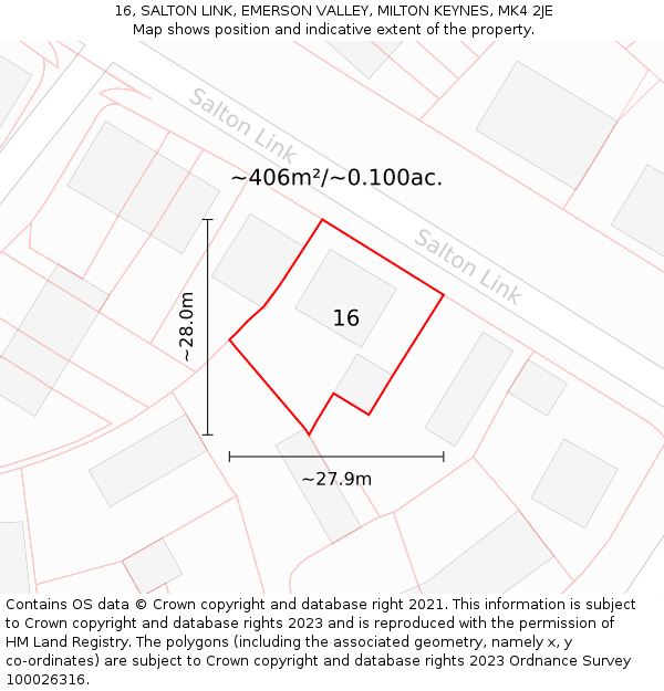 16, SALTON LINK, EMERSON VALLEY, MILTON KEYNES, MK4 2JE: Plot and title map