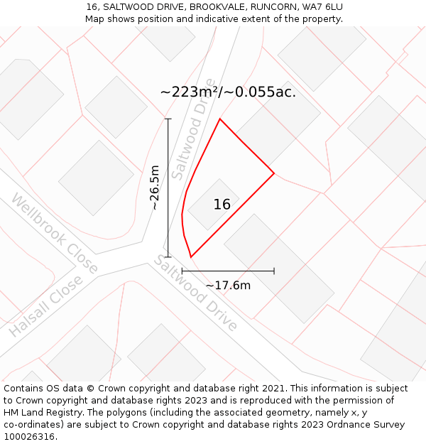 16, SALTWOOD DRIVE, BROOKVALE, RUNCORN, WA7 6LU: Plot and title map