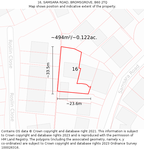 16, SAMSARA ROAD, BROMSGROVE, B60 2TQ: Plot and title map