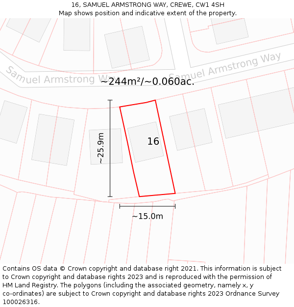 16, SAMUEL ARMSTRONG WAY, CREWE, CW1 4SH: Plot and title map