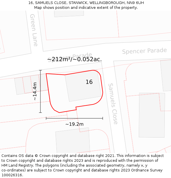 16, SAMUELS CLOSE, STANWICK, WELLINGBOROUGH, NN9 6UH: Plot and title map