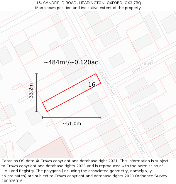 16, SANDFIELD ROAD, HEADINGTON, OXFORD, OX3 7RQ: Plot and title map