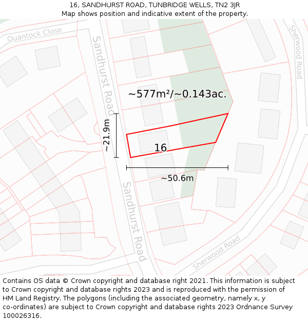 16, SANDHURST ROAD, TUNBRIDGE WELLS, TN2 3JR: Plot and title map