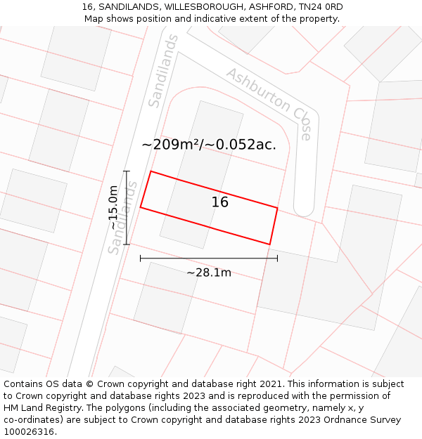 16, SANDILANDS, WILLESBOROUGH, ASHFORD, TN24 0RD: Plot and title map