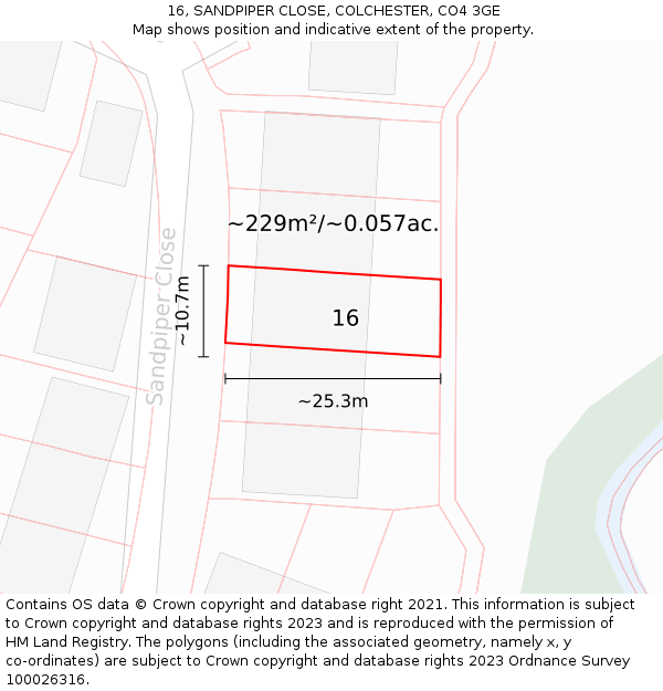 16, SANDPIPER CLOSE, COLCHESTER, CO4 3GE: Plot and title map