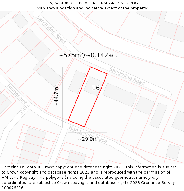 16, SANDRIDGE ROAD, MELKSHAM, SN12 7BG: Plot and title map